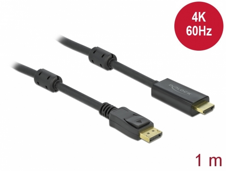 Imagine Cablu activ DisplayPort 1.2 la HDMI 4K60Hz T-T 1m Negru, Delock 85955