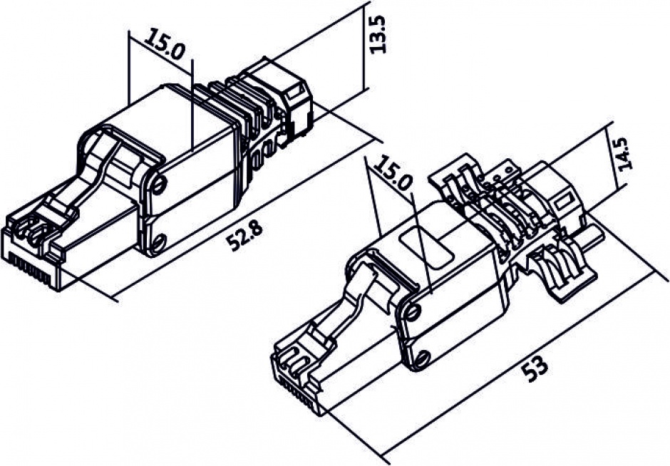 Imagine Set 2 bucati conector RJ45 Cat.5e pentru fir solid UTP toolfree, Delock 86415