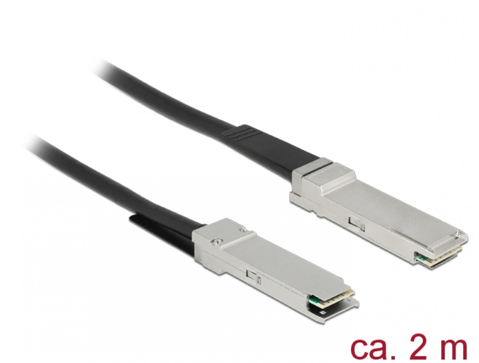 Imagine Cablu Twinax QSFP28 T-T 2m Negru, Delock 86430