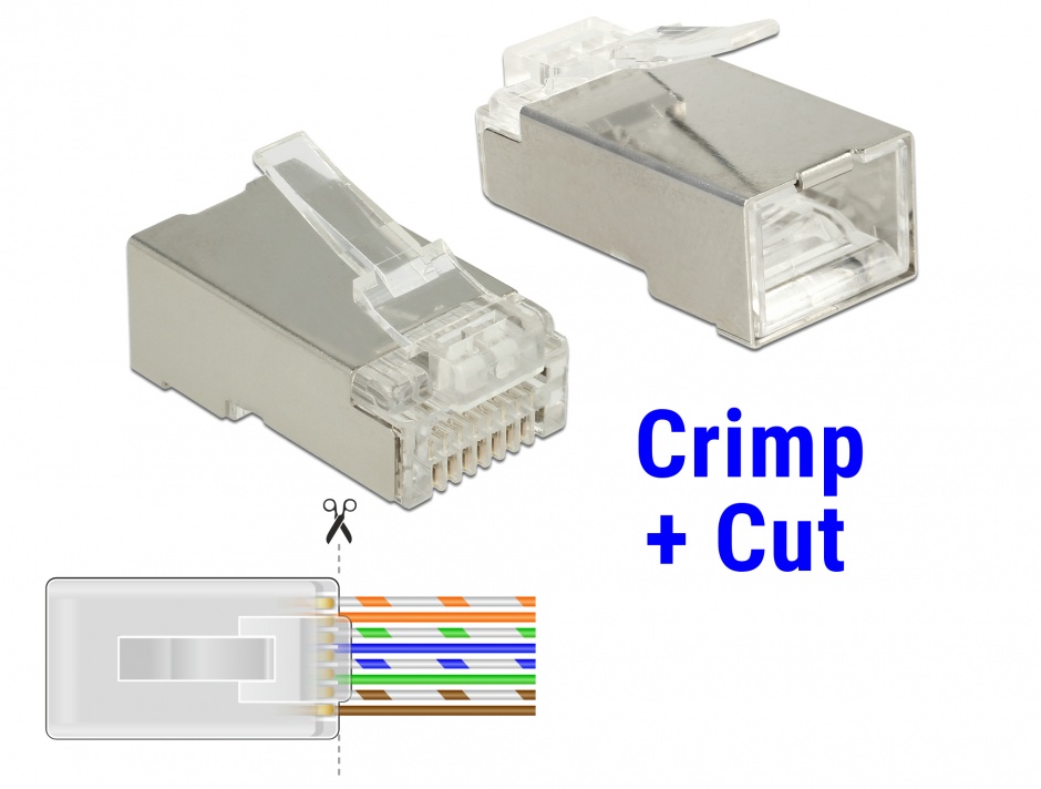 Imagine Set 20 buc mufe RJ45 cat 6 pentru fir solid STP Crimp+Cut, Delock 86454