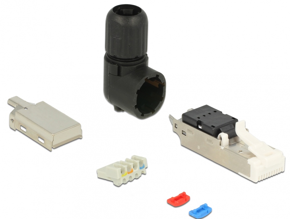 Imagine Conector de ansamblat RJ45 cat 5e pentru fir solid unghi, Delock 86495
