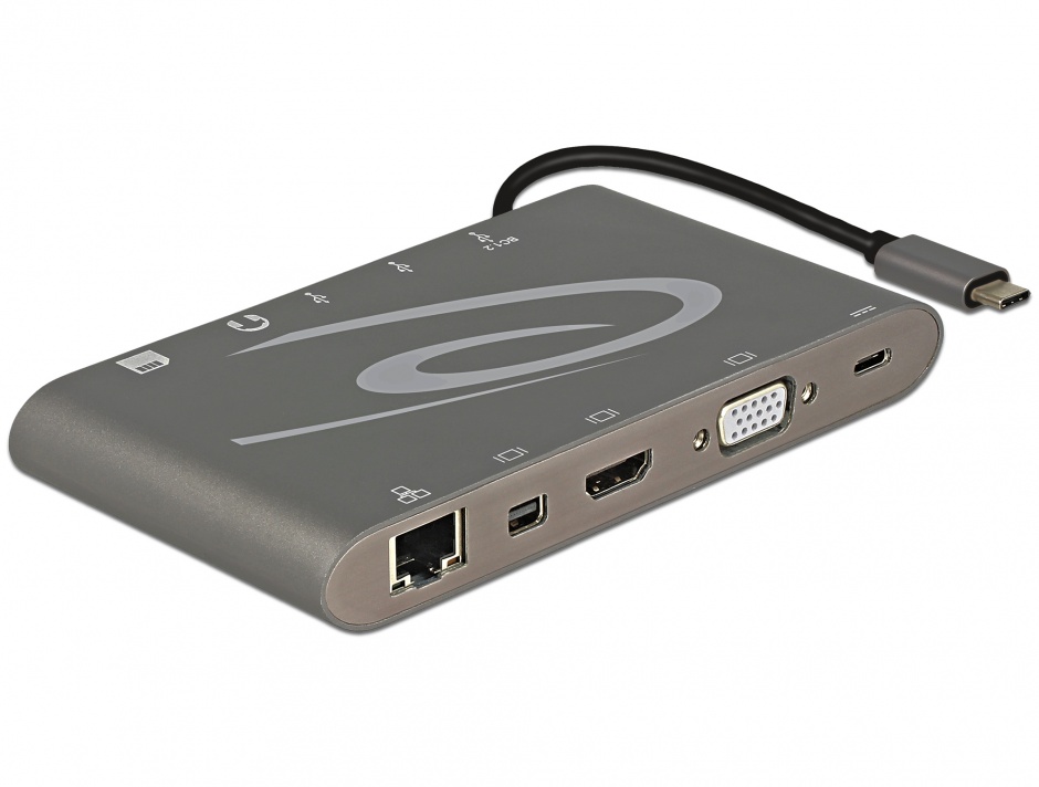 Imagine Docking station USB 3.1 tip C 4K (Gigabit, Mini DP, HDMI, VGA, USB 3.0, jack audio, micro SD/SD slot), Delock 87297
