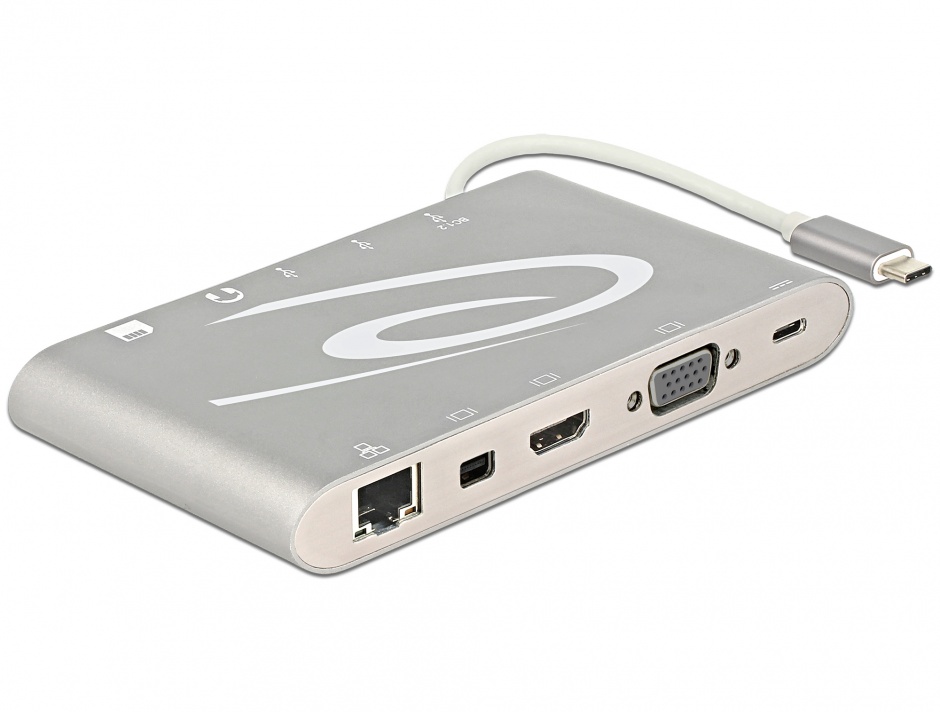 Imagine Docking station USB 3.1 tip C 4K (Gigabit, Mini DP, HDMI, VGA, USB 3.0, jack audio, micro SD/SD slot), Delock 87298