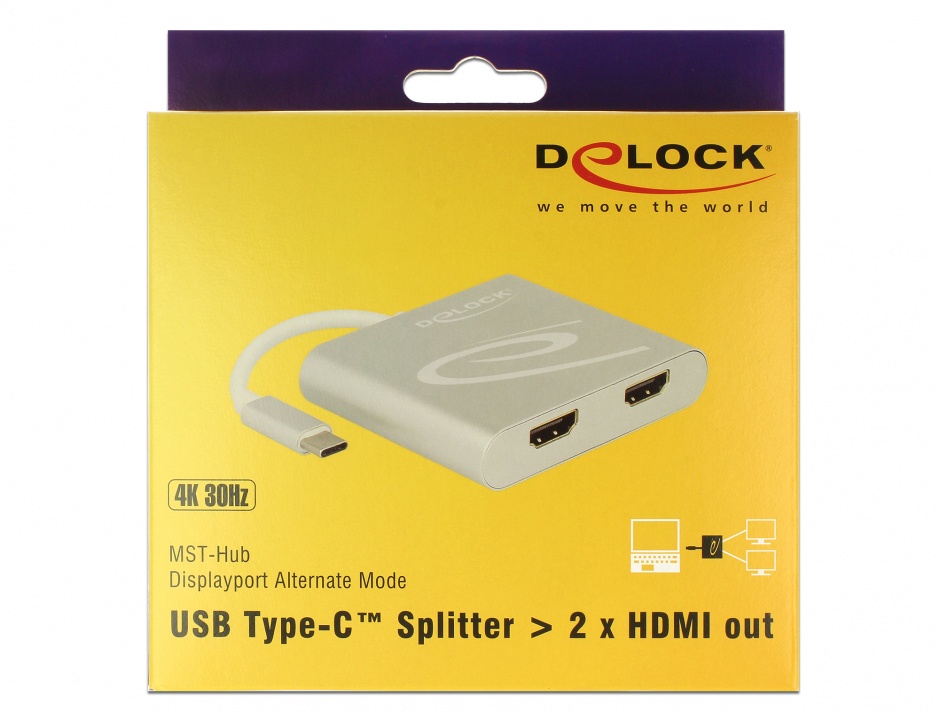 Imagine Multiplicator USB-C (DP Alt Mode) la 2 x HDMI 4K 30 Hz, Delock 87715