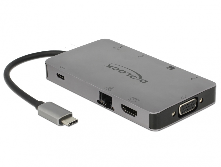 Imagine Docking Station USB-C la HDMI 4K / VGA / USB 3.1 / SD / LAN / PD 3.0, Delock 87735