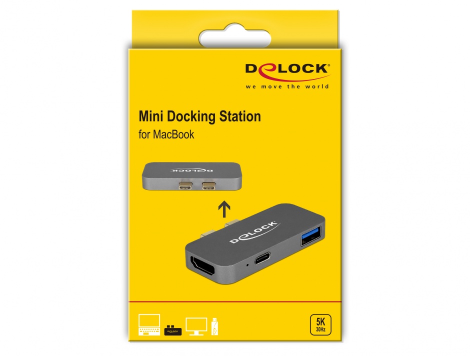 Imagine Mini docking station pentru Macbook 2 x Thunderbolt 3/USB-C la 1 x HDMI, 1 x USB-A, 1 x USB-C 5K, De