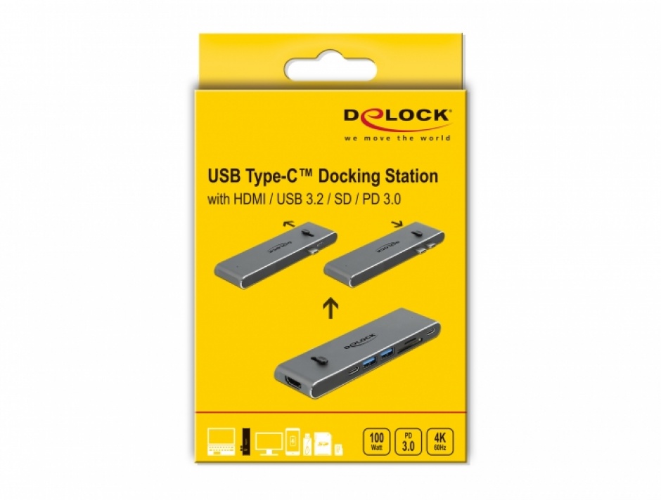 Imagine Docking Station Dual USB-C la HDMI 4K@30Hz / USB 3.2 / SD / PD 3.0, Delock 87752