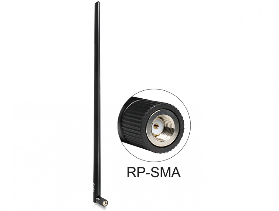 Imagine Antena WLAN 802.11 b/g/n RP-SMA plug 9 dBi omnidirectional with tilt joint Negru, Delock 88450