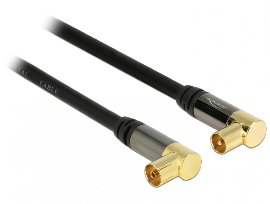 Imagine Cablu prelungitor antena IEC Plug la IEC Jack RG-6/U 1m unghi Negru, Delock 88781