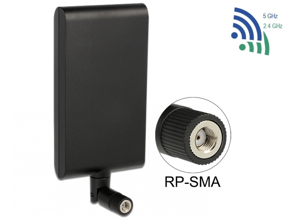 Imagine Antena WLAN 802.11 ac/a/h/b/g/n RP-SMA 7,5 ~ 10 dBi Directional With Flexible Joint, Delock 88904