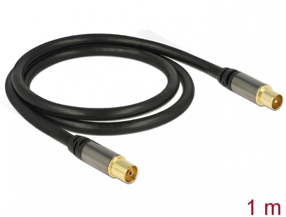 Imagine Cablu prelungitor antena IEC Plug la IEC Jack RG-6/U 1m Negru, Delock 88922