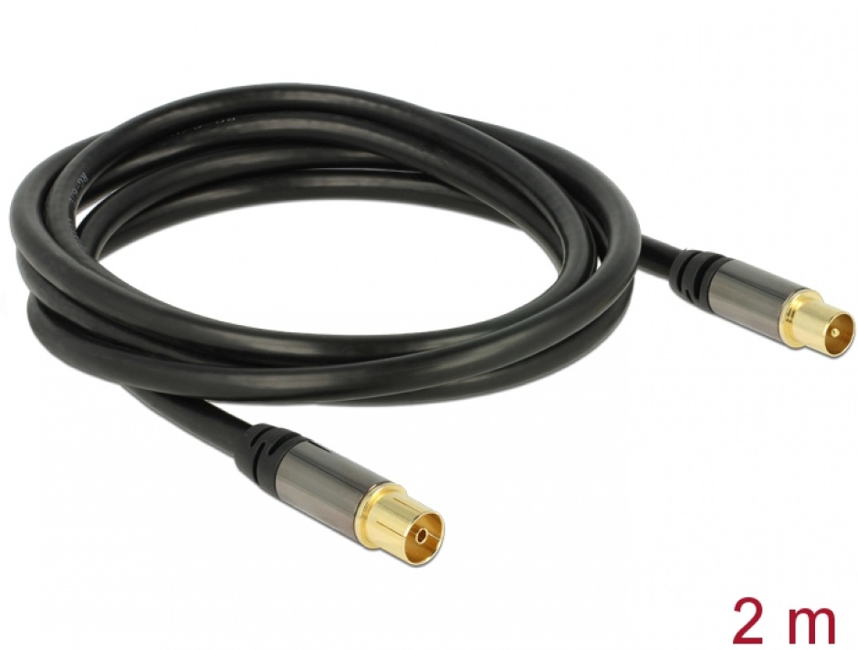 Imagine Cablu prelungitor antena IEC Plug la IEC Jack RG-6/U 2m Negru, Delock 88923