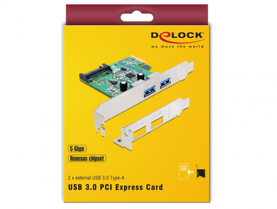Imagine PCI Express x1 cu 2 x USB 3.0, Delock 89356