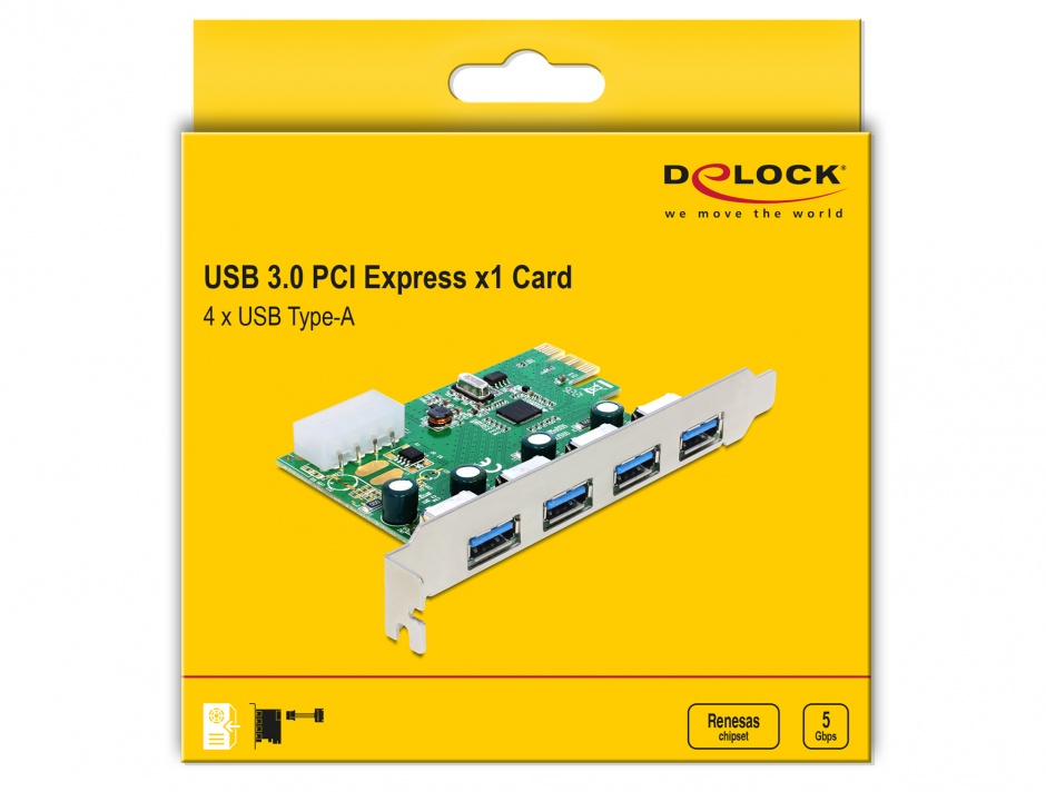 Imagine PCI Express cu 4 porturi externe USB 3.0, Delock 89363