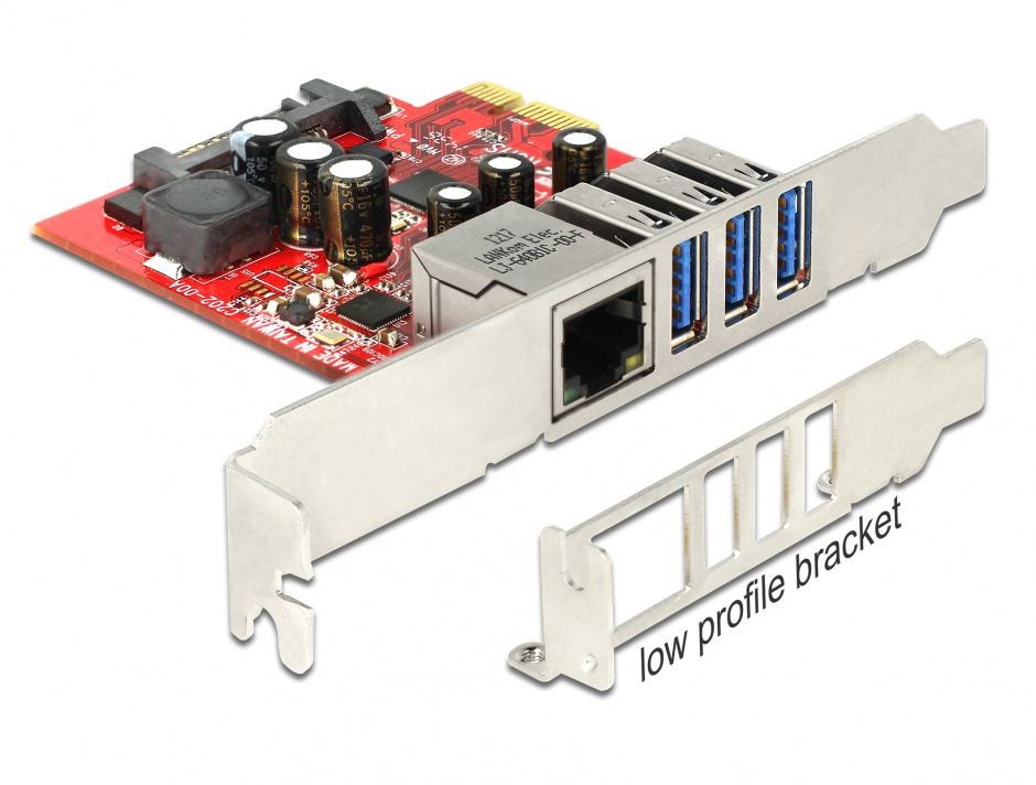 Imagine PCI Express cu 3 x USB 3.0 + 1 x Gigabit LAN externe, Delock 89382