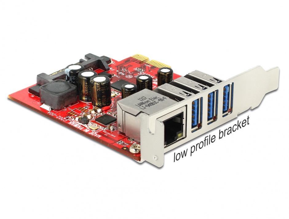 Imagine PCI Express cu 3 x USB 3.0 + 1 x Gigabit LAN externe, Delock 89382