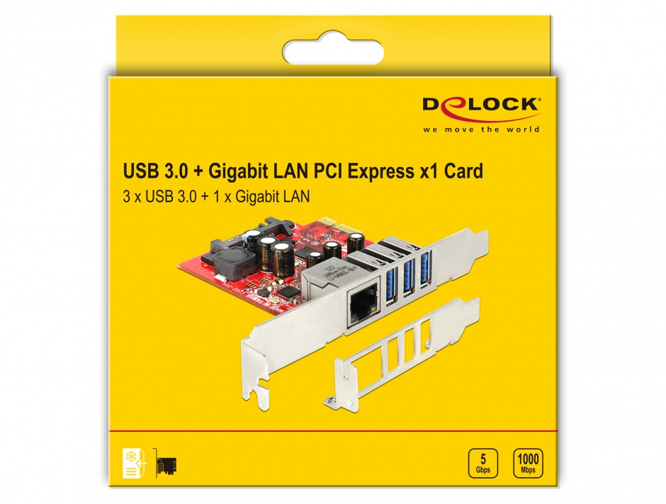 Imagine PCI Express cu 3 x USB 3.0 + 1 x Gigabit LAN externe, Delock 89382