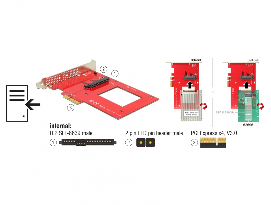 Imagine PCI Express x4 la 1 x port U.2 NVMe SFF-8639, Delock 89469