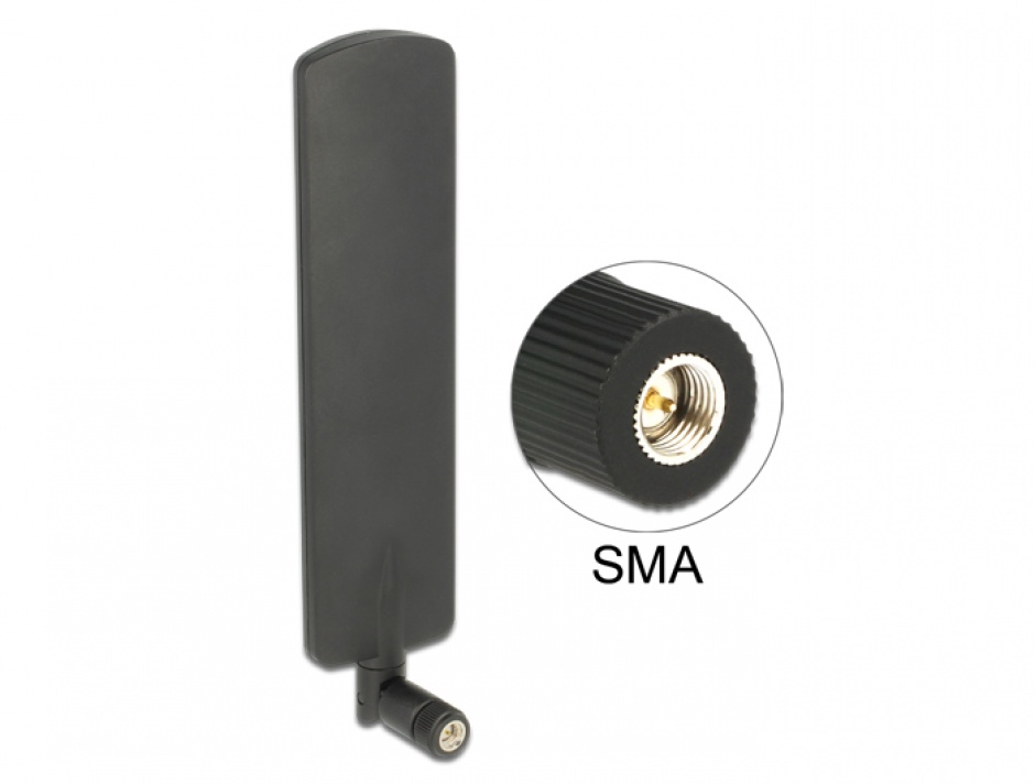 Imagine Antena LTE rotabila omnidirectionala SMA plug 2 dBi neagra, Delock 89604