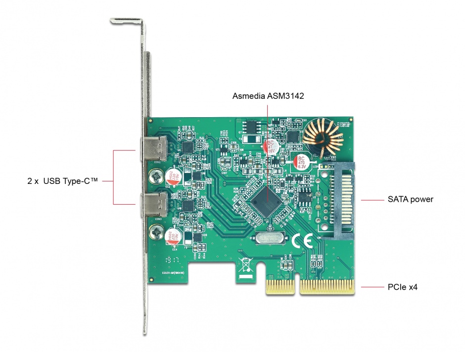 Imagine PCI Express cu 2 x SuperSpeed USB 10 Gbps (USB 3.1 Gen 2) USB-C, Delock 90397