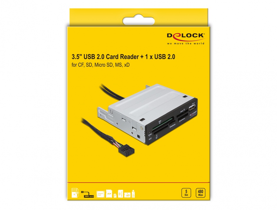 Imagine Cititor de carduri intern 3.5" 57 in 1 + 1 x USB 2.0, Delock 91674