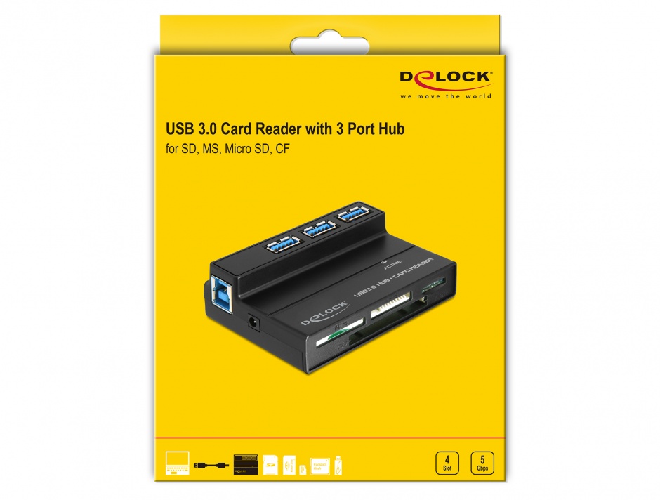 Imagine Cititor de carduri All in 1 + Hub cu 3 Porturi USB 3.0, Delock 91721