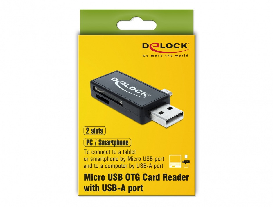 Imagine Cititor de carduri micro USB OTG + USB tip A, Delock 91731