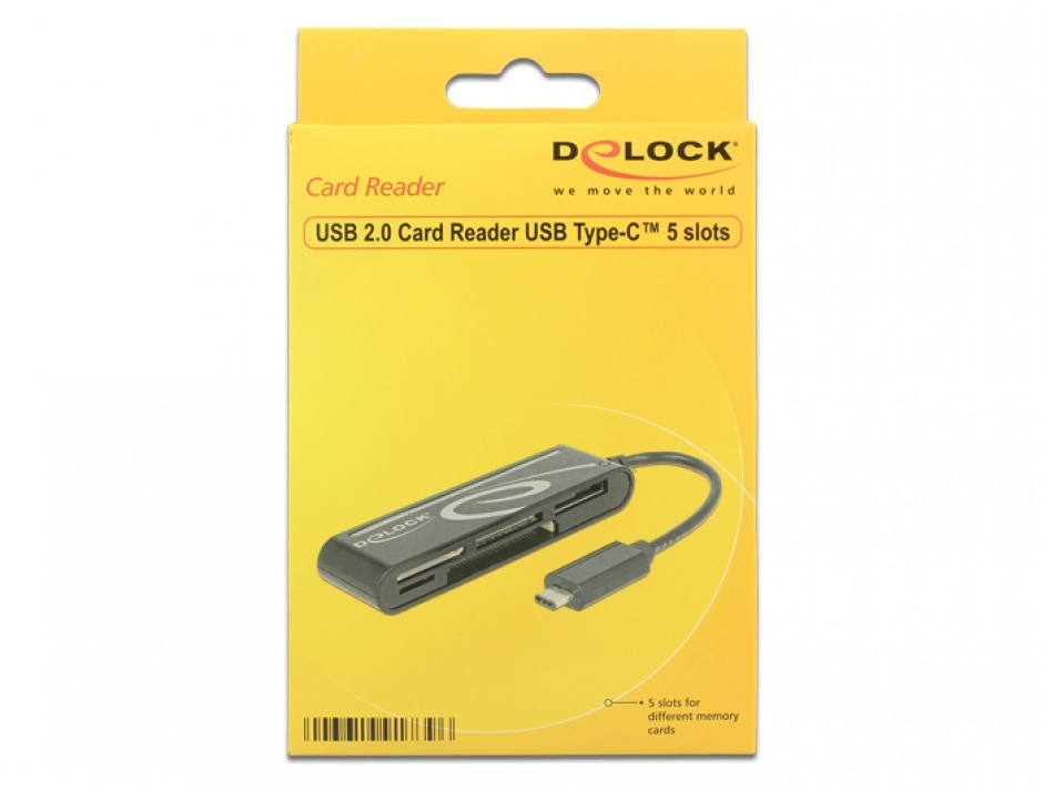 Imagine Cititor de carduri USB tip C 2.0 5 sloturi, Delock 91739