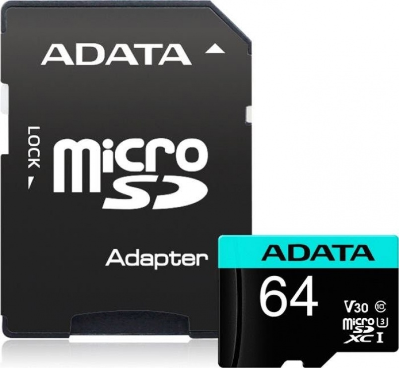 Imagine Card de memorie micro SDXC Premier Pro 64Gb clasa 10 UHS-I U3, ADATA AUSDX64GUI3V30SA2