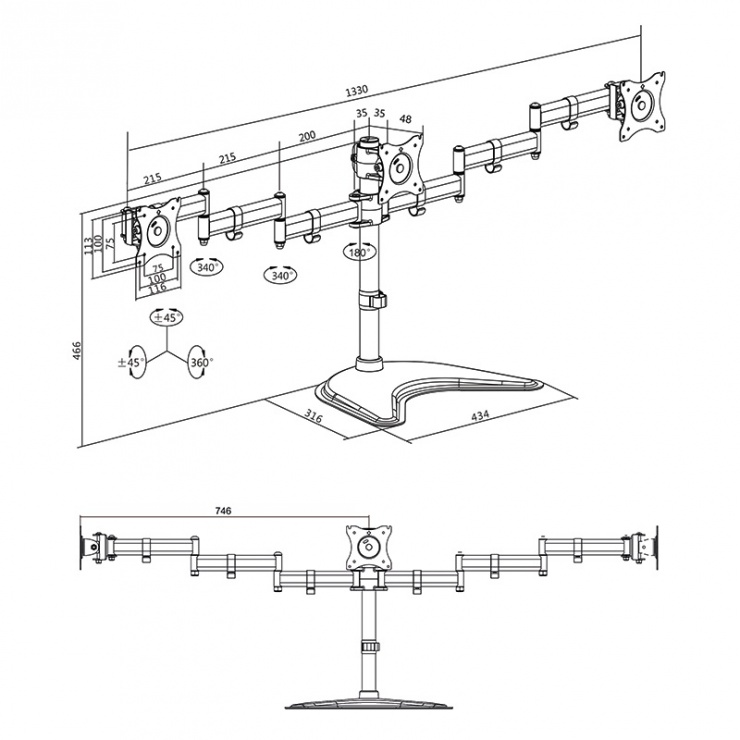 Imagine Suport masa pentru 3 x monitoare 27", Logilink BP0051