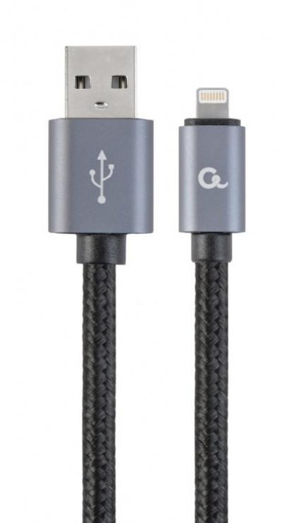 Imagine Cablu USB la Lightning brodat 1.8m Negru, Gembird CCB-mUSB2B-AMLM-6