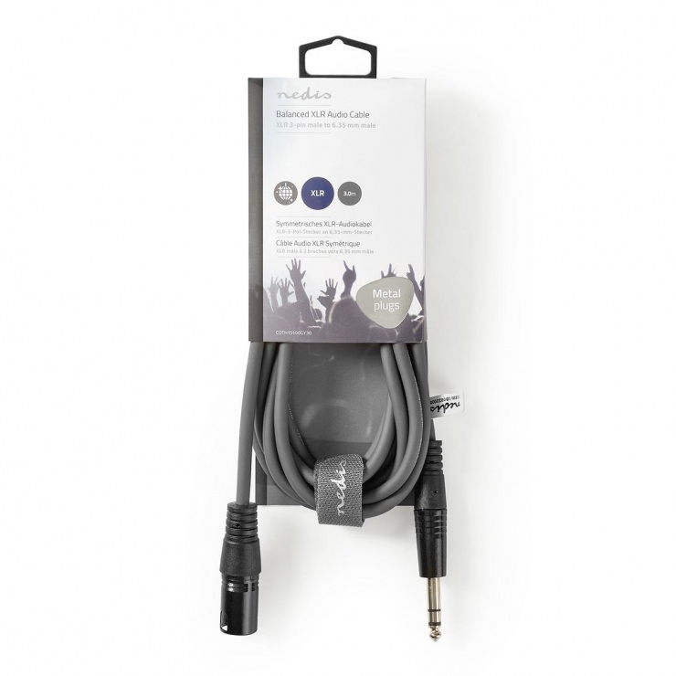 Imagine Cablu audio jack stereo 6.35mm la XLR 3 pini T-T 3m Gri, Nedis COTH15100GY30