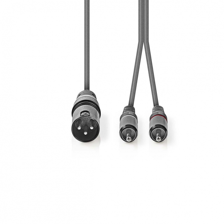 Imagine Cablu audio XLR 3 pini la 2 x RCA T-T 1.5m Gri, Nedis COTH15200GY15