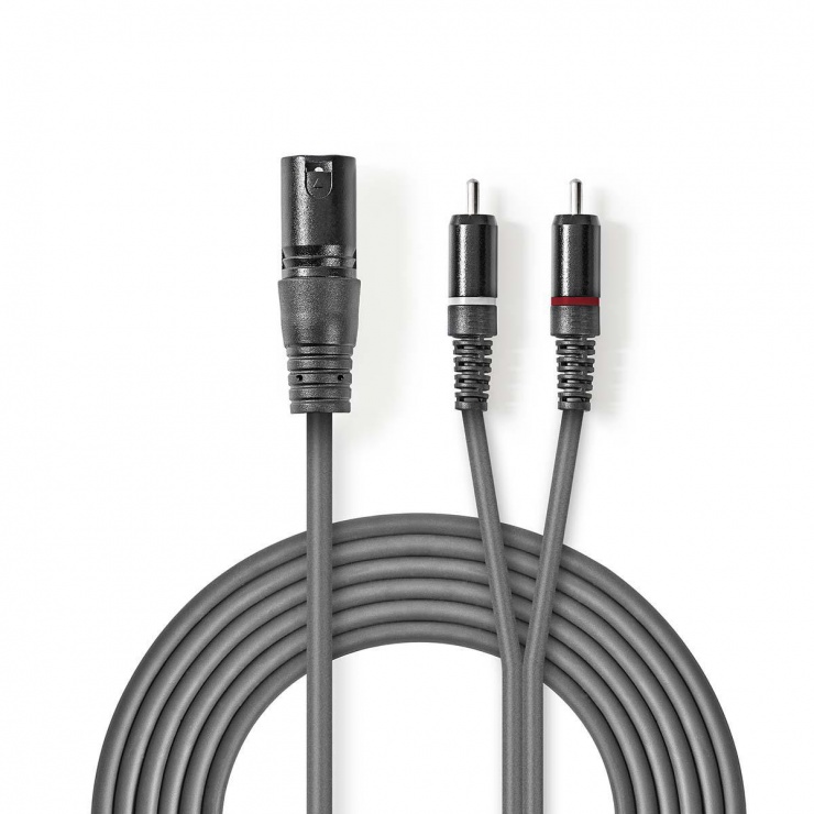 Imagine Cablu audio XLR 3 pini la 2 x RCA T-T 1.5m Gri, Nedis COTH15200GY15