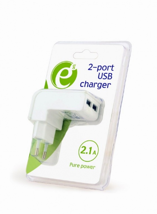 Imagine Incarcator priza 2 x USB 2.1A Alb, Energenie EG-U2C2A-02-W