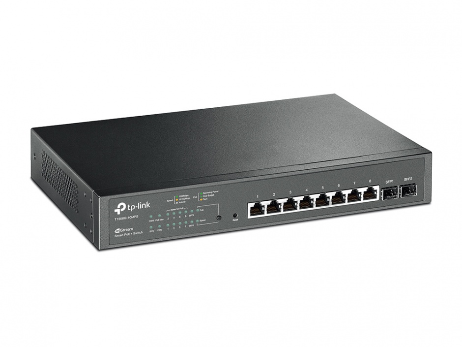 Imagine Switch JetStream 8 porturi Gigabit Smart PoE+ cu 2 SFP, TP-LINK T1500G-10MPS