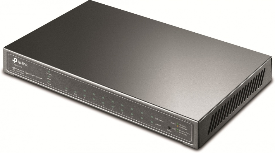 Imagine Switch JetStream 8 porturi Gigabit Smart PoE cu 2 SFP, TP-LINK T1500G-10PS(TL-SG2210P) 