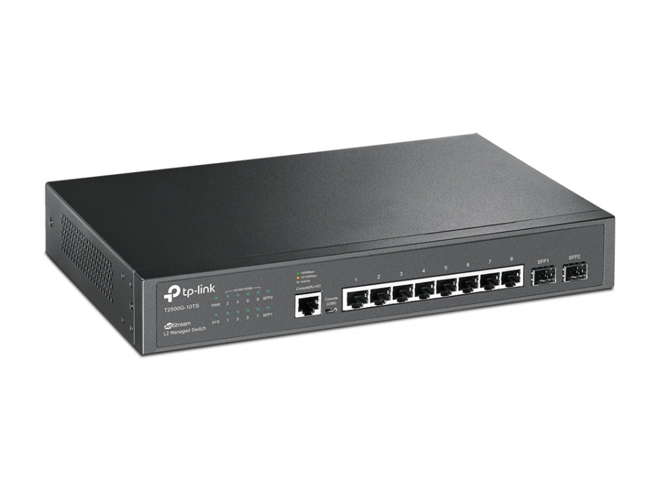 Imagine Switch L2 cu management 8 Porturi 10/100/1000M, 2 slot SFP gigabit, TP-LINK