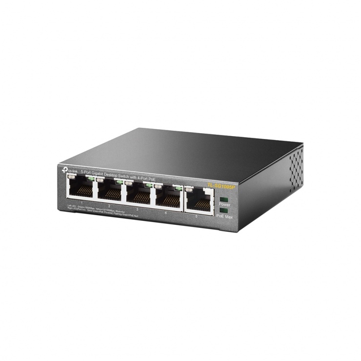 Imagine Switch 5 porturi Gigabit cu 4 porturi PoE, TP-LINK TL-SG1005P
