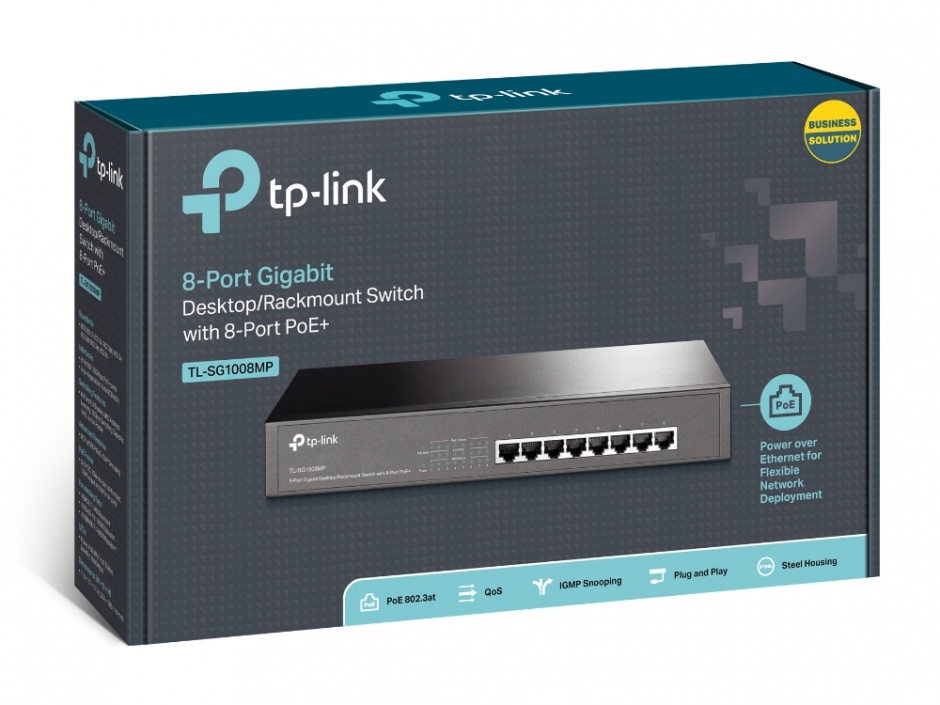 Imagine Switch Desktop/Rackmount 8 porturi Gigabit + 8 porturi PoE+, TP-LINK TL-SG1008MP