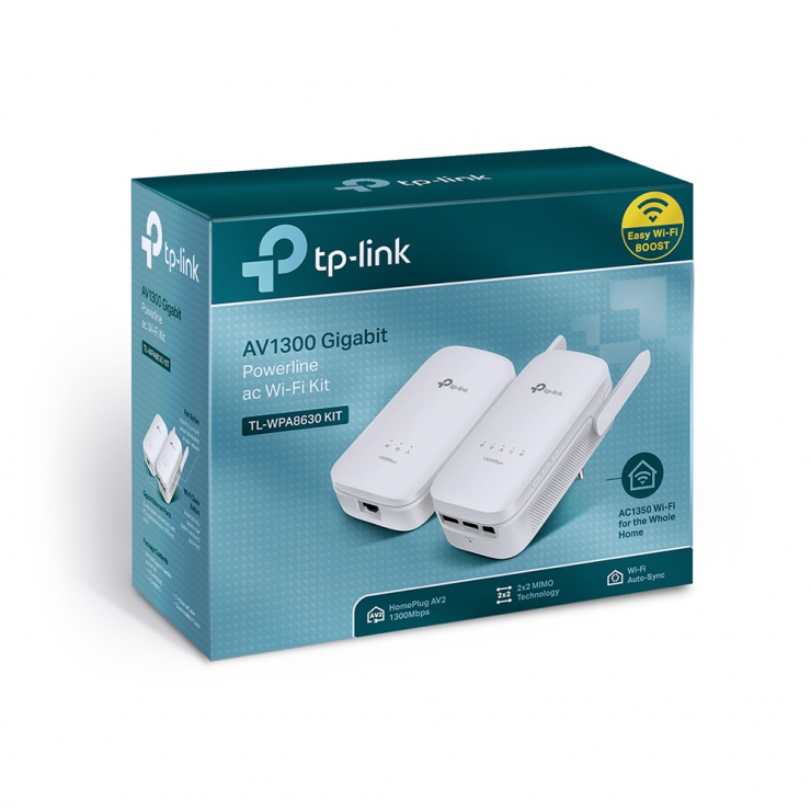 Imagine Kit Powerline AV1300 Gigabit cu Wi-Fi AC, TP-LINK TL-WPA8630KIT 
