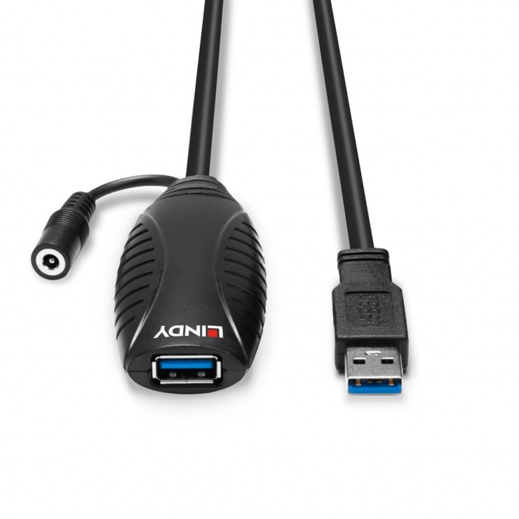 Imagine Cablu prelungitor activ USB 3.0 T-M 15m Negru, Lindy L43099