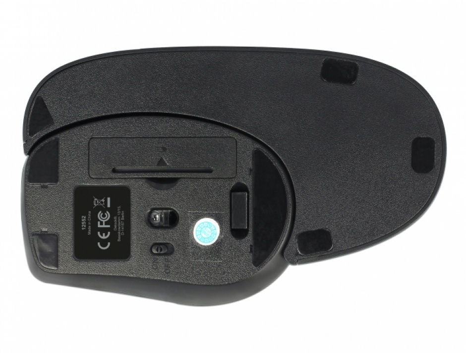 Imagine Mouse optic wireless ergonomic cu mouse pad pentru mana stanga Negru, Delock 12552