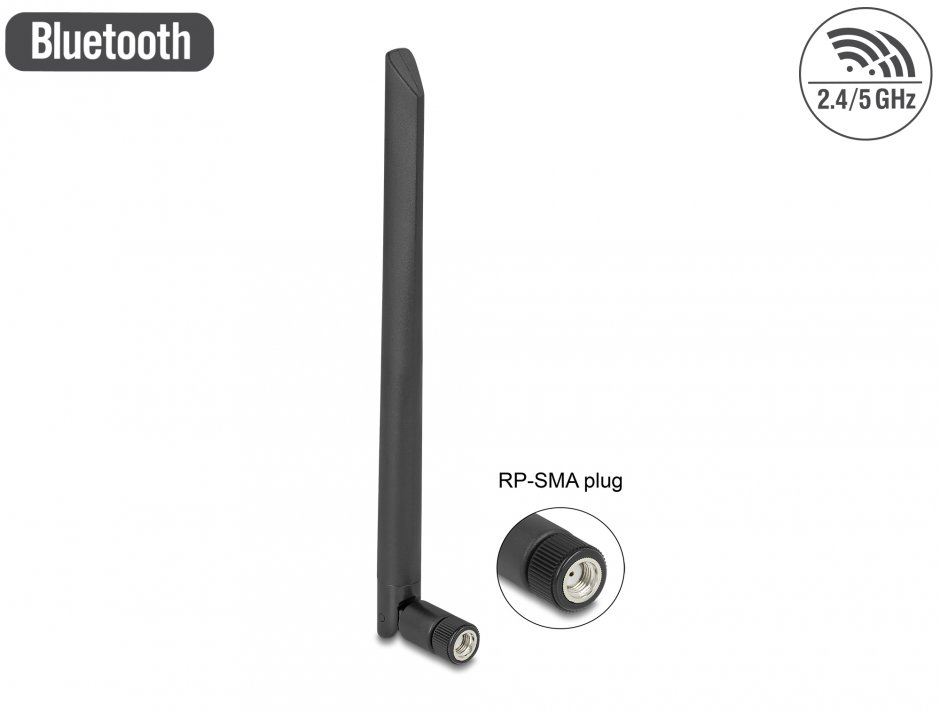 Imagine Antena WLAN 802.11 a/ax/a/b/g/n RP-SMA 5dBi 20cm omnidirectional, Delock 12636