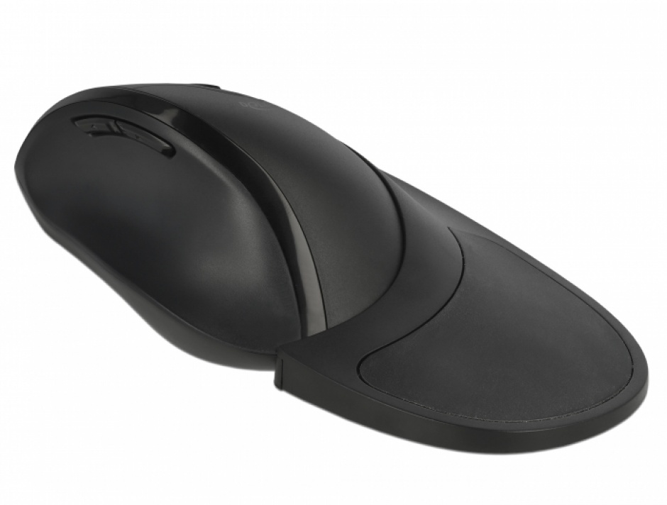 Imagine Mouse optic wireless ergonomic cu mouse pad pentru mana dreapta Negru, Delock 12673