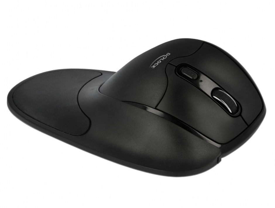 Imagine Mouse optic wireless ergonomic cu mouse pad pentru mana dreapta Negru, Delock 12673