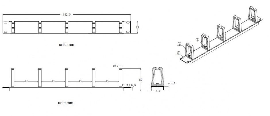 Imagine Organizator cablu 19" 1U 5 inele vertical/orizontal RAL7035 Gri deschis, Value 26.99.0311