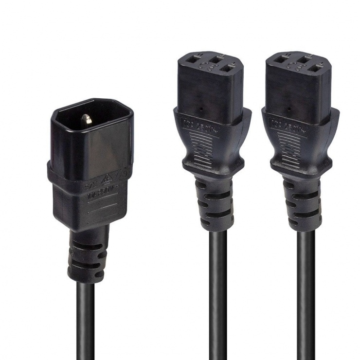 Imagine Cablu de alimentare IEC C14 la 2 x C13 2m Negru, Lindy L30039