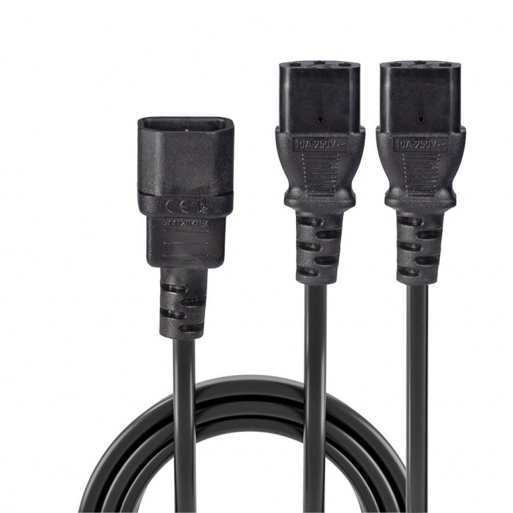 Imagine Cablu de alimentare IEC C14 la 2 x C13 2m Negru, Lindy L30039