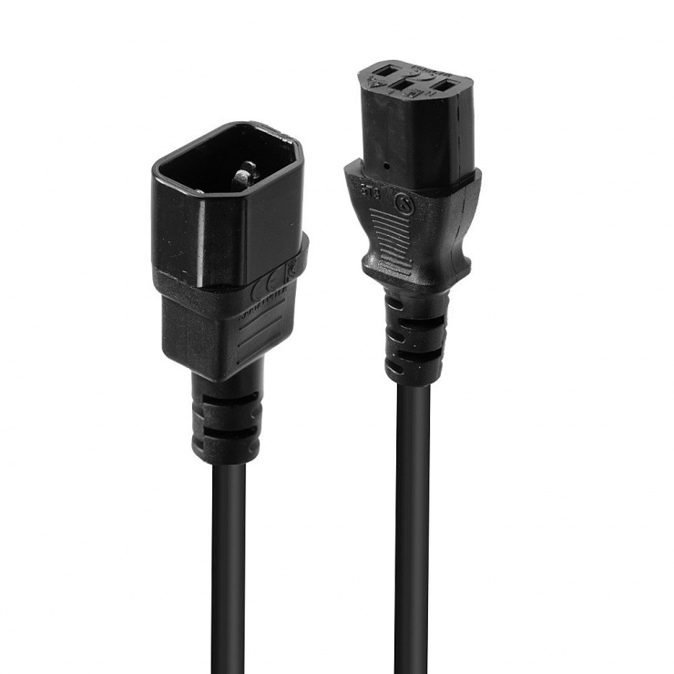 Imagine Cablu prelungitor alimentare PC IEC C13 la C14 1m Negru, Lindy L30321